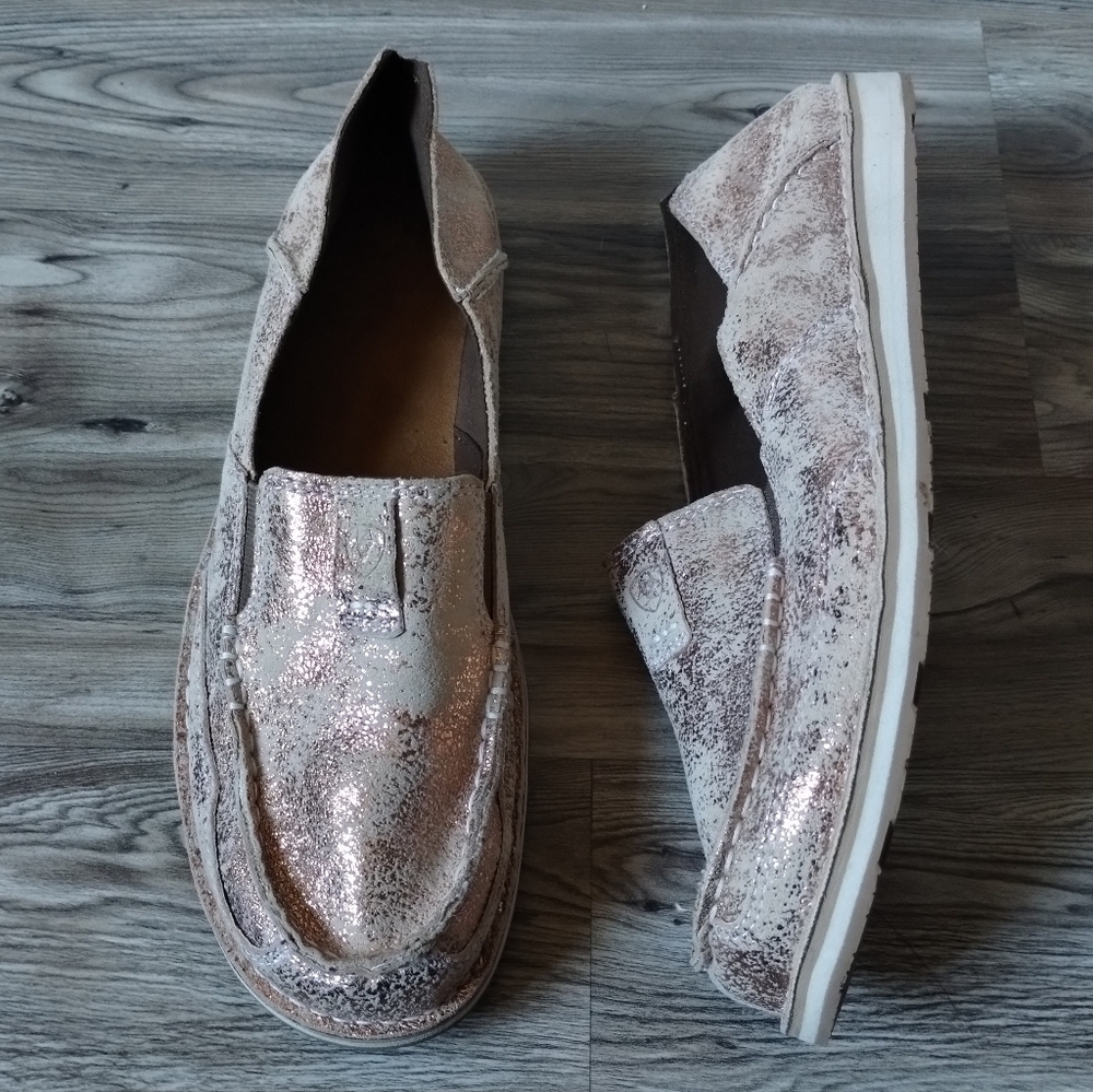 Ariat Cruiser Antique Pink Metallic Suede Casual Loafer Shoes Women's Size 11
